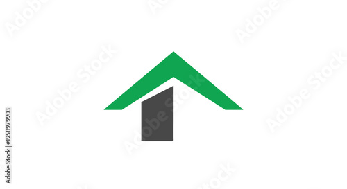 Minimalist House Icon Against White Background, Green Roof Represents Sustainability