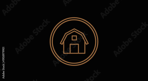 Minimalist Barn Icon Design Inside Circle on Black Background for Branding and Logos