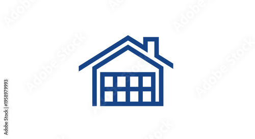 Minimalist House Icon Displaying Windows and Chimney on Clean White Backdrop