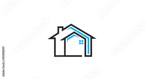 Minimalist House Logo Design Showing Inner and Outer Home Concept with Blue Accents