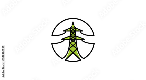 Minimalist Power Grid Icon Depicting Energy Transmission and Sustainable Green Initiatives