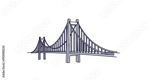 Minimalist Suspension Bridge Illustration Depicting Transportation Architecture Design with Lines
