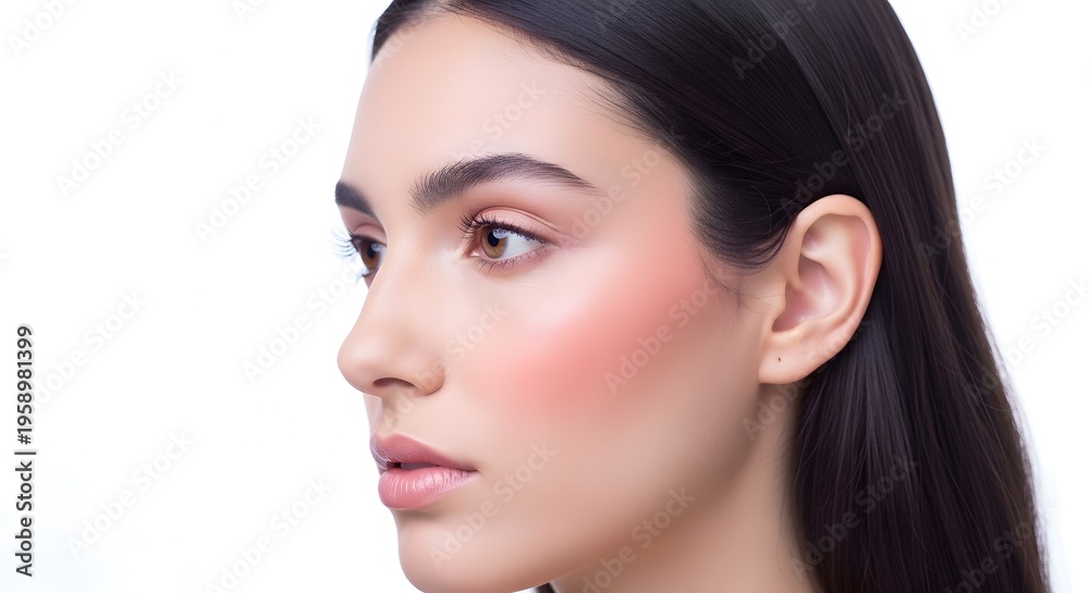 Fototapeta premium Close-up of Beautiful Woman's Face with Makeup, Side Profile