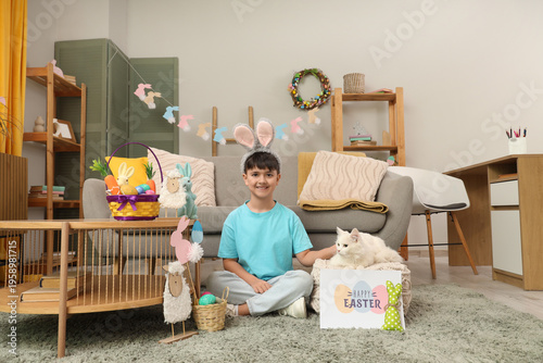 Cute little boy in bunny ea...