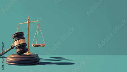 Law gavel, judge's hammer, scales of justice, courtroom symbol, wooden mallet