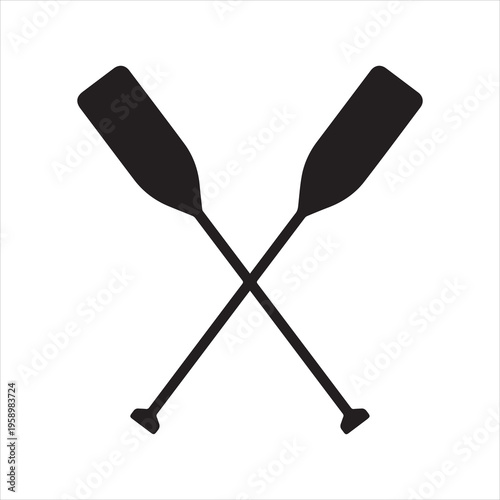 Two boat paddles or canoe oars flat vector icon for nautical apps and websites
