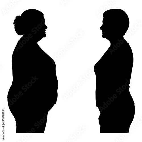 Silhouettes of a pregnant woman and a slender person facing each other Vector, illustration