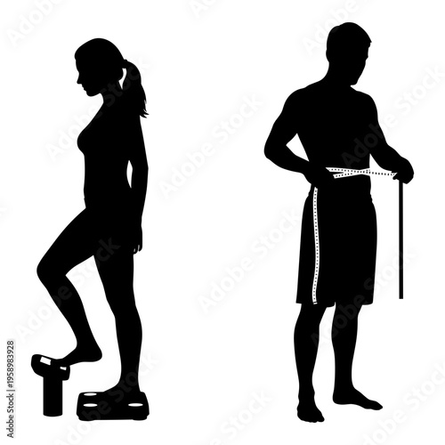 Comparison of body measurements using a measuring tape and scale Vector, illustration