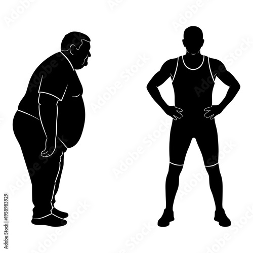 Comparison of body composition between an overweight and an athletic individual Vector, illustration