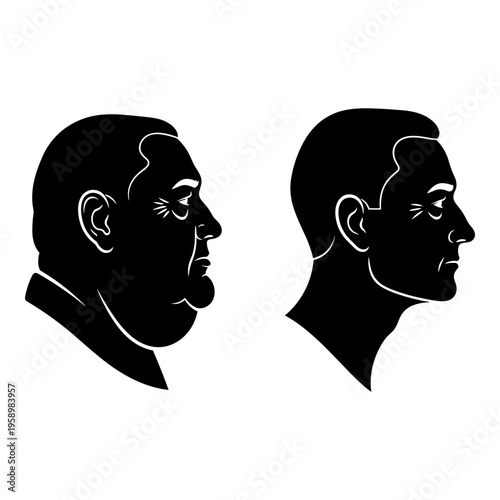 Comparison of male profile silhouettes with and without a beard and mustache Vector, illustration