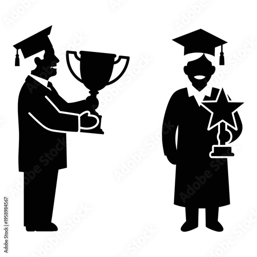 Graduation awards ceremony with trophies and recognition Vector, illustration