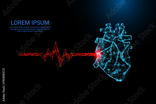 Futuristic Digital Wireframe Heart Illustration – Abstract Medical Technology Concept of Love, Health, and Emotional Connection