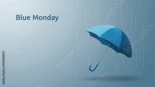 Blue Monday concept with broken umbrella.