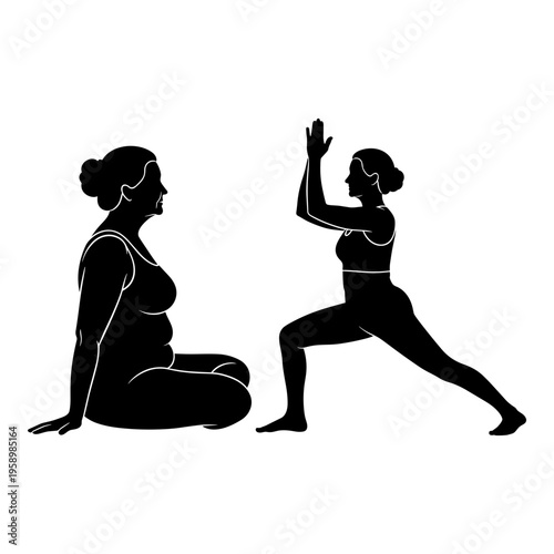 Pregnant woman demonstrating prenatal yoga pose with instructor assisting Vector, illustration