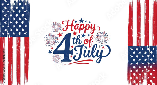 Happy 4th of july celebration with american flags