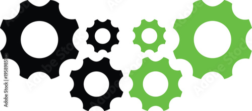 Gear wheels in black and green colors for technology and industry concepts  mechanical engineering symbols