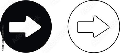 Right arrow icons in filled and outlined style for navigation and direction  commonly used in user interface design and web development
