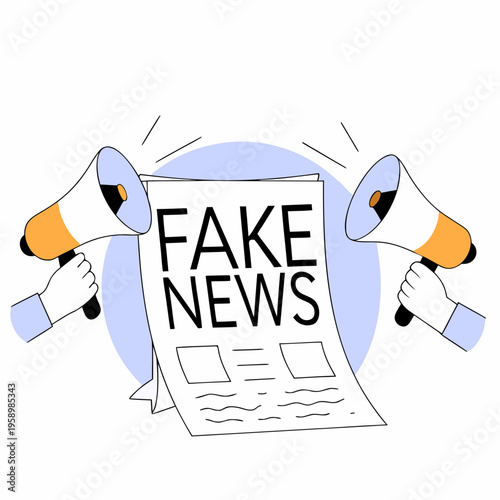 People holding megaphones around a "Fake News" newspaper with a strike-through, symbolizing media literacy, debunking misinformation, and critical ... See More