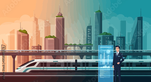 Man Interacting With Futuristic Technology Interface.