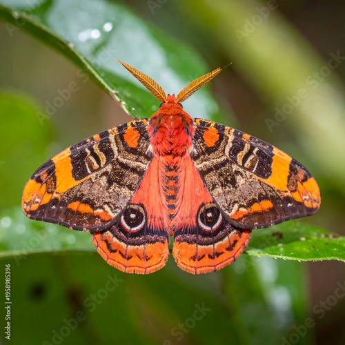 Imperial Moth Resting on a Leaf in the Rainforest.