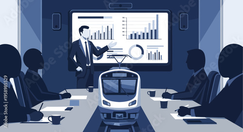 Modern Train Presentation in Business Meeting Room.