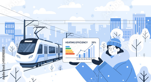 Person holding tablet showing heating efficiency graph.
