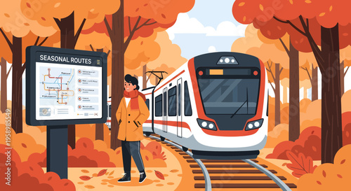 Person waiting for train on autumn day.