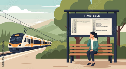 Woman waiting for train at station platform.