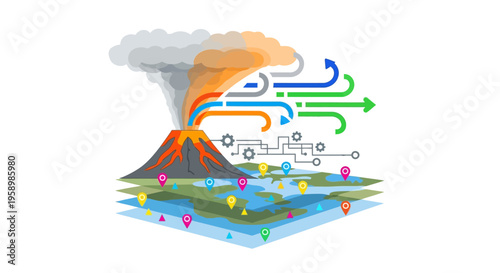 Volcanic Eruption and Atmospheric Data Flow Visualization.