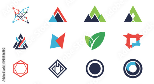 Collection of modern geometric abstract logo icons for branding and corporate identity design