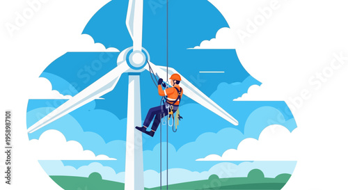 Wind Turbine Technician Performing Maintenance High Up.