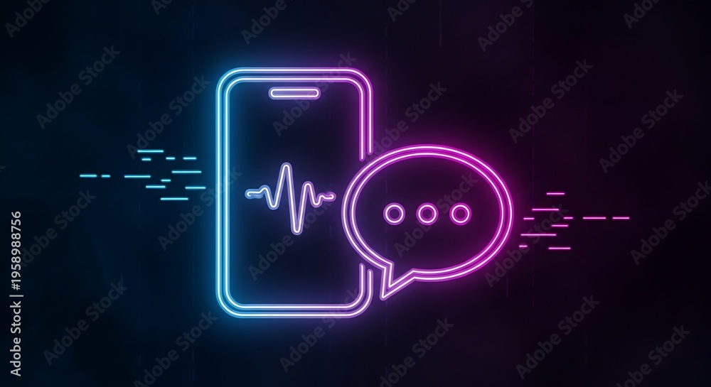 Fototapeta premium Neon Voice Message - Modern Communication Technology with Speech Recognition.