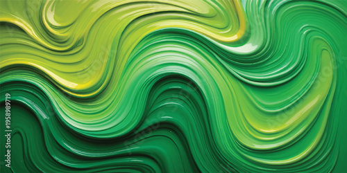 Abstract colorful background with green waves and a blue spiral vortex creates a digital technology wallpaper featuring a fluid motion of light and twirl patterns