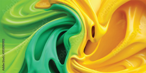 An abstract colorful silk background features purple and golden flowing waves of satin fabric texture with a liquid motion swirl design for an artistic textile wallpaper