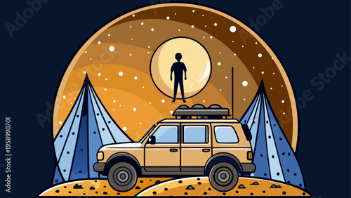 Adventure, camping, travel, exploration, vector illustration, outdoors, SUV, road trip