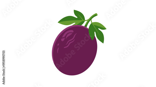 Vibrant Purple Passion Fruit with Green Leaves Isolated.