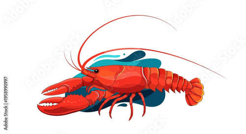 Vibrant Red Lobster Illustration with Detailed Claws and Antennae.