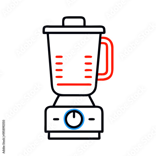 Minimalist kitchen blender icon vector, modern electric food processor with red handle, sleek household appliance for smoothie and juice preparation