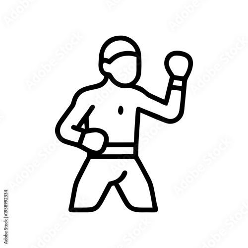 Boxing athlete line icon vector, professional boxer in fighting stance with gloves, minimalist combat sports silhouette for fitness apps