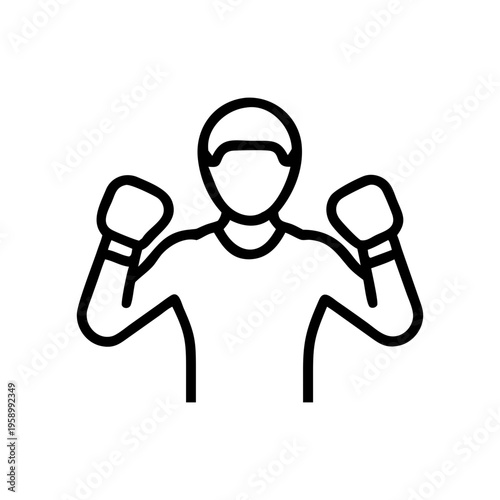Boxing athlete line icon vector, professional boxer wearing gloves in fighting stance, martial arts combat sports symbol