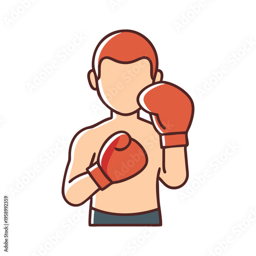 Professional boxer avatar with red boxing gloves, male athlete fighter in combat stance, flat vector illustration for sports and fitness apps