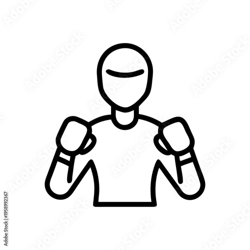 Boxer line icon vector, professional fighter in boxing stance with gloves, minimalist combat sports athlete illustration, martial arts training symbol