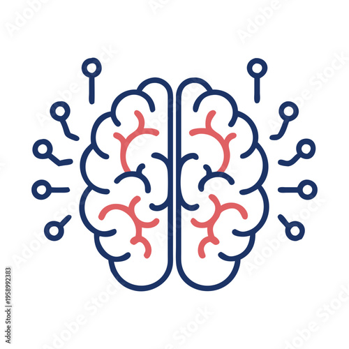 Artificial intelligence brain icon, digital neural network vector, human mind with circuit board connections, machine learning concept