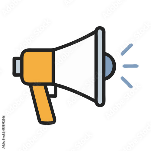 Flat line megaphone icon for marketing and communication, orange and white bullhorn vector illustration, loud speaker symbol for news and announcements