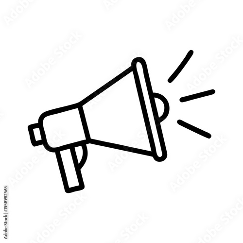 Minimalist megaphone line icon vector, black outline bullhorn symbol for marketing announcements, simple loudspeaker graphic for digital communication