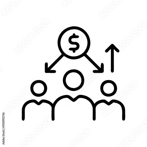 Financial crowdfunding line icon, money distribution and profit sharing vector, business revenue allocation and investment growth concept