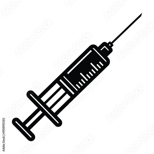 Medical syringe icon with needle for injection or vaccination  simple line style icon