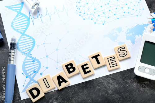 Word DIABETES with medical ...