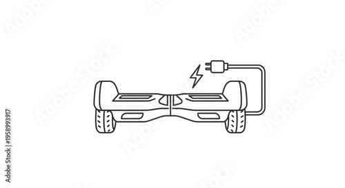 Hoverboard Charging Icon: Electric Scooter Battery Power Symbol, Clean Line Art