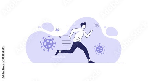 Man Running from Coronavirus Germs Fast.